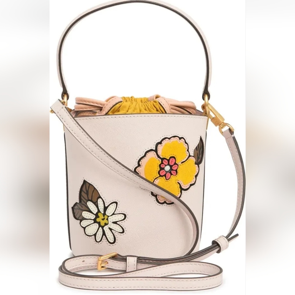 NWT Tory Burch Robinson Appliqué Mini Bucket Bag $428 Ballerina Pink